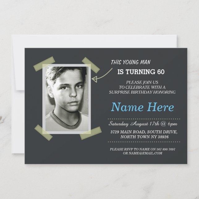 Photo Birthday Vintage Black Invite Mens 50th 60th (Front)