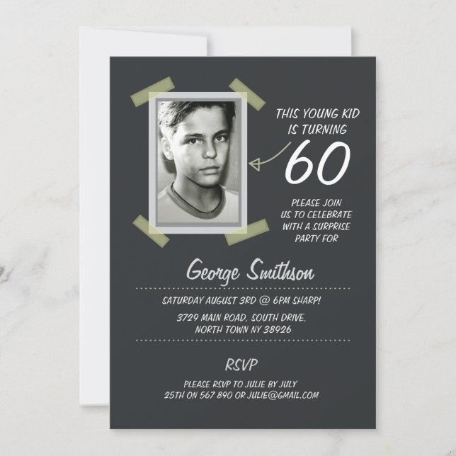 Photo Birthday Vintage Style Chalk Invitation (Front)