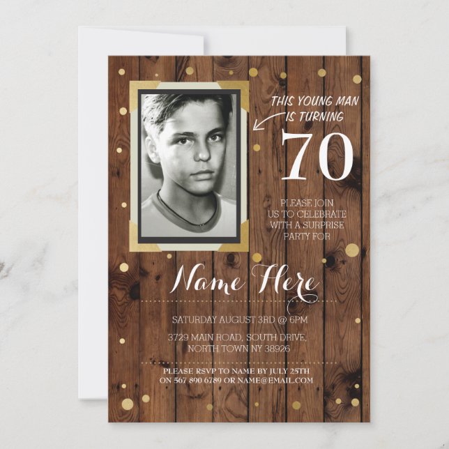 Photo Birthday Vintage Style Wood Any Age Invite (Front)