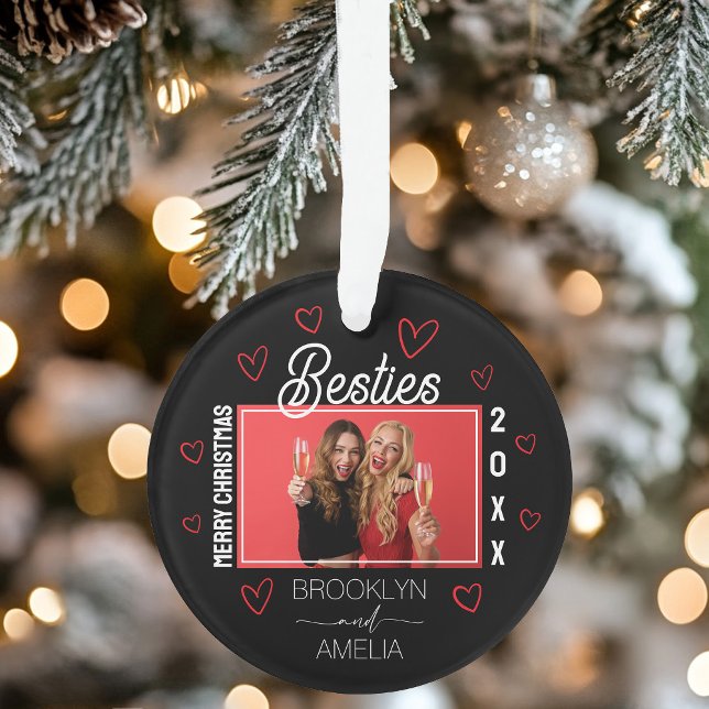  Photo Black and Red Hearts Besties Christmas (Photo Black and Red Hearts Besties Christmas Ornament)