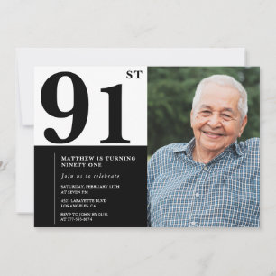 Photo Black and White 91st Birthday Invitation