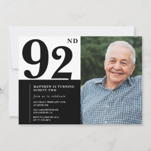 Photo Black and White 92nd Birthday Invitation