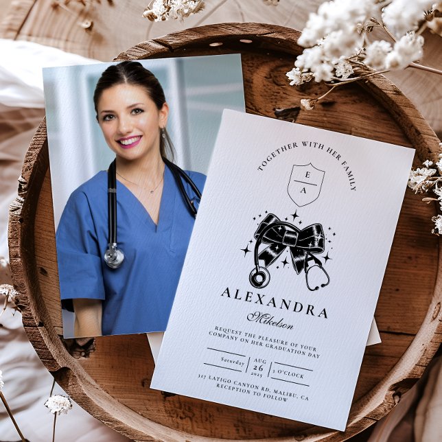 Photo Black Bow Nursing School Graduate Invitation (Creator Uploaded)