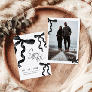 Photo Black Bow Save The Date Invitation