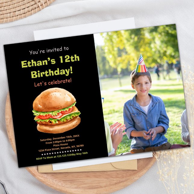 Photo Black Brown Burger Birthday Invitations (Photo Black Brown Burger Birthday Invitations)
