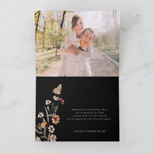 Photo Black Floral Boho Wedding Thank You Card