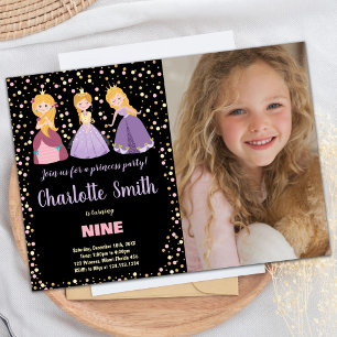 Photo Black Floral Princess Invitations d'annivers