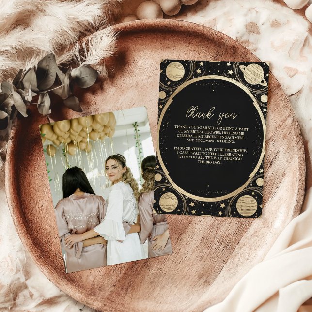 Photo Black Gold Celestial Crescent Moon Bridal  Thank You Card (Creator Uploaded)