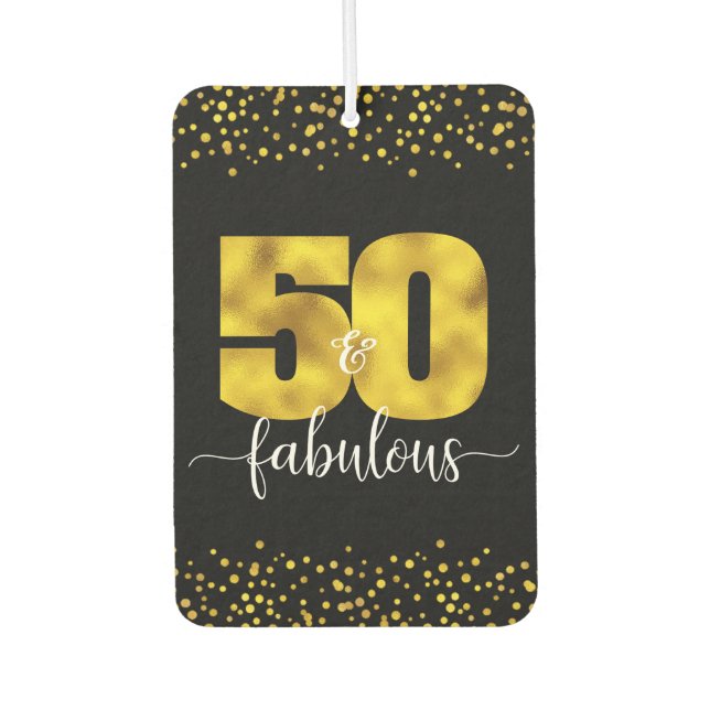 Photo Black Gold Foil 50 Fabulous Birthday Custom  Air Freshener (Front)