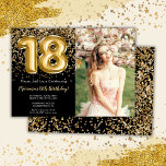 Photo Black Gold Kids Girl 18th Birthday Party Invitation<br><div class="desc">Photo elegant black and gold 18th birthday party invitation for a 18 year old girl with elegant script writing gold coloured font and fun foil balloons.</div>