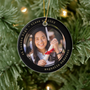 Photo Black Gold School College Graduation Ceramic Ornament