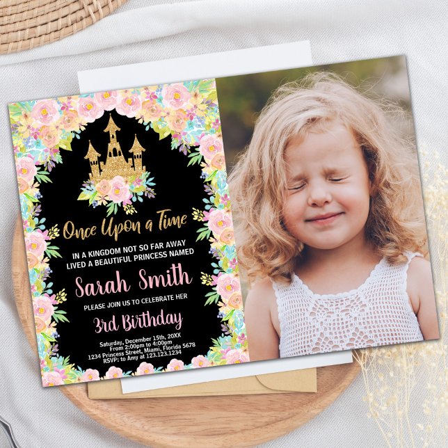 Photo Black Golden Princess Birthday Invitations (Photo Black Golden Princess Birthday Invitations)
