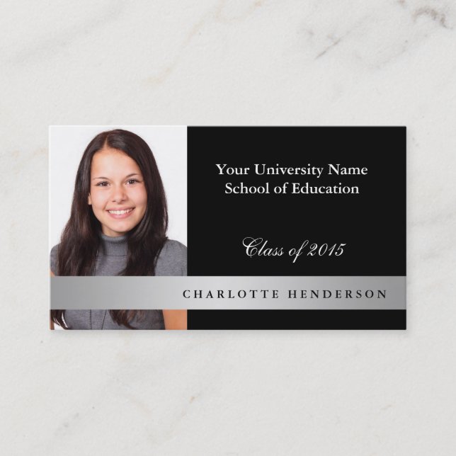 Photo black graduation formal networking student calling card (Front)