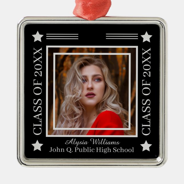 Photo Black | Gray Class of 2023 Graduation Metal Ornament (Front)