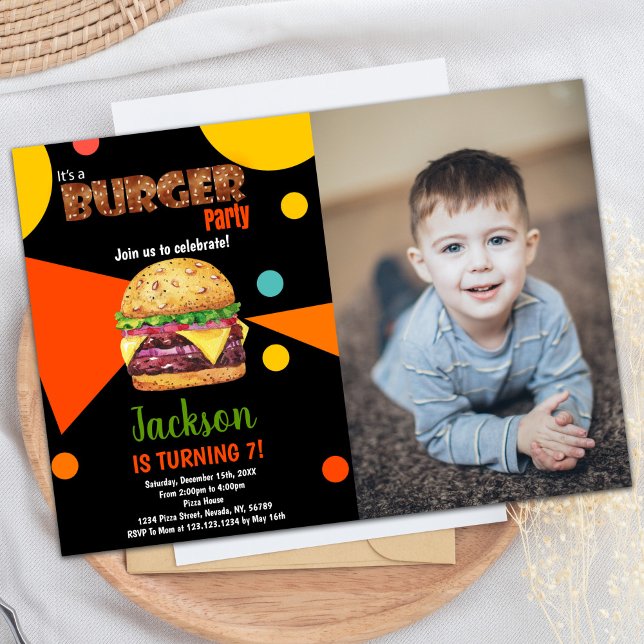 Photo Black Green Burger Anniversaire Invitations (Photo Black Green Burger Birthday Invitations)