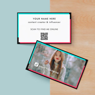 Photo Black Hot Pink Turquoise QR Code Business Card
