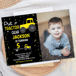 Photo Black Jaune Tracteur Invitations Anniversair