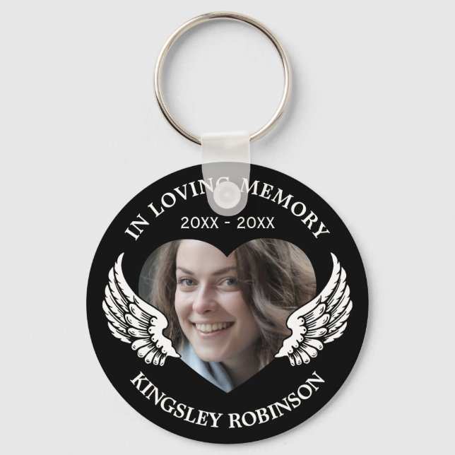 Photo Black Memorial Keepsake Keychain (Front)