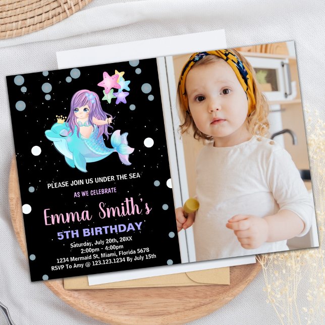 Photo Black Mermaid Invitations avec dauphin (Photo Black Mermaid Invitations with dolphin)