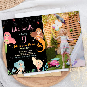 Photo Black Mermaids Birthday Under the sea Invitation