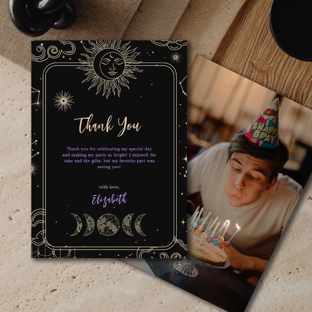 Photo Black Mystic Céleste Moon Carte de remerciem (Photo Black Mystic Celestial Moon Thank You Card)