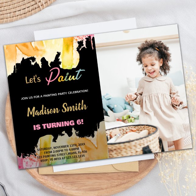 Photo Black Paint Anniversaire Invitations (Photo Black Let's Paint Birthday Invitations)
