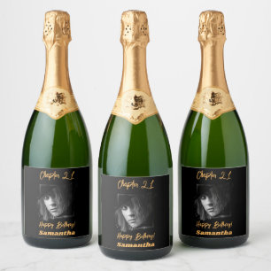 Photo black photo 21st birthday Chapter 21 Sparkling Wine Label