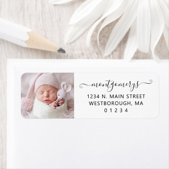 Photo Black Script Family Name Return Address (Insitu)