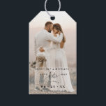 Photo, Black Script Overlay, Wedding Save the Date Gift Tags<br><div class="desc">Delight your guests announcing your wedding date with a gift; they will love hearing the news and enjoy the nice detail! Photo gift tag with attractive modern hand written calligraphy details, and your names and date in black text photo overlay. Photograph on the back with area for message or website...</div>