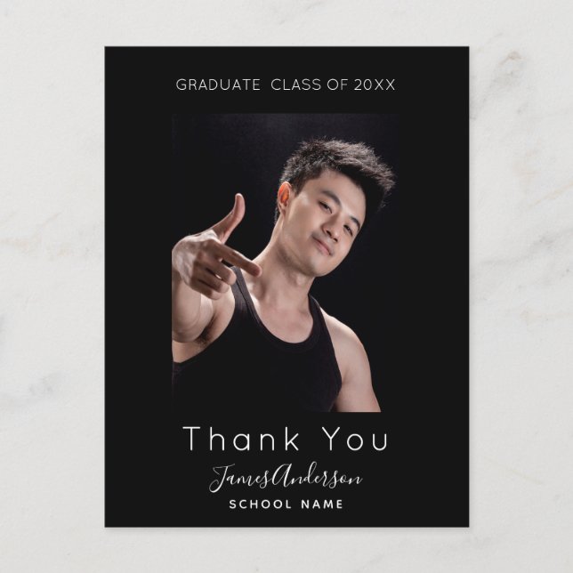 Photo black white graduation thank you  postcard (Front)