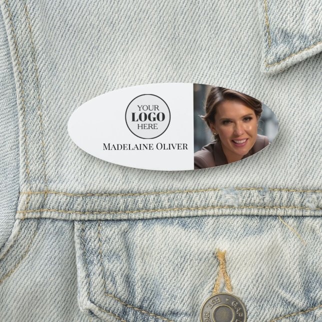  Photo Black White Logo Simple Oval Name Tag (Creator Uploaded)