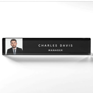 Photo black white monogram minimalist nameplate
