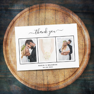 Photo black white script wedding thank you card