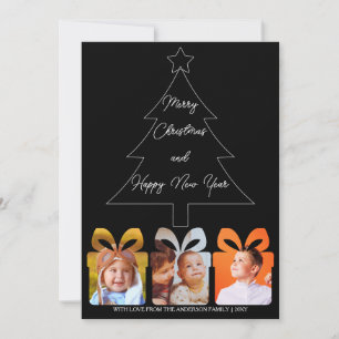 Photo Black & White Unique Modern Merry Chritmas Holiday Card