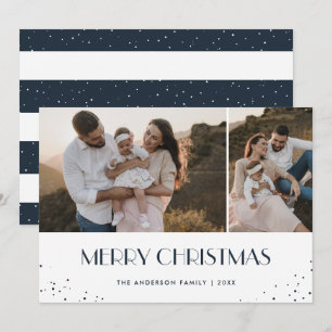 Photo Blue and White Merry Christmas Holiday Card