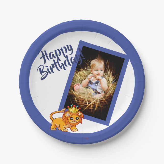 Photo blue birthday boy paper plate (Front)