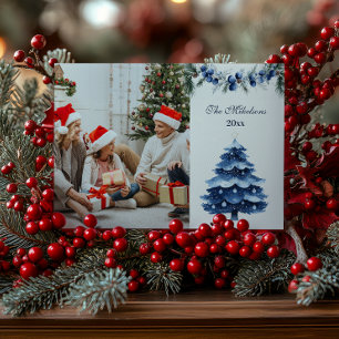 Photo Blue Cozy Christmas Holiday Card