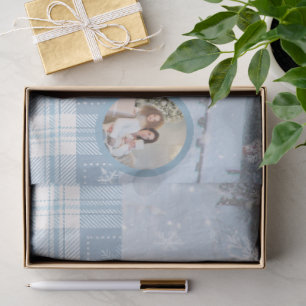 Photo Blue Cozy Plaid Winter Christmas Tissue Paper