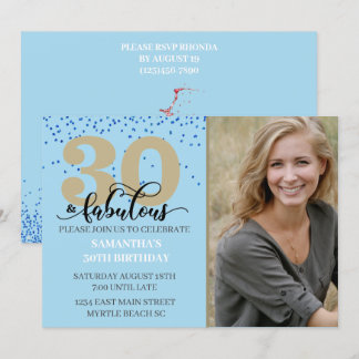 Photo Blue Gold 30 and Fabulous Birthday Party  In Invitation