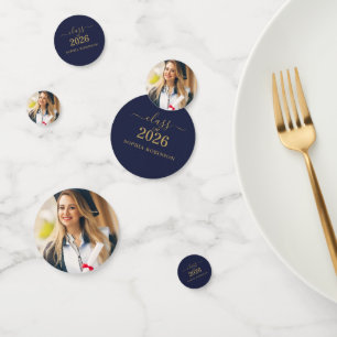 Photo Blue Gold Script Class of 2026 Modern  Confetti