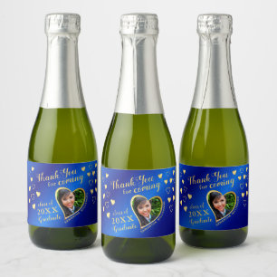 Photo Blue Gold Thank You 2025 Graduation Favour Sparkling Wine Label