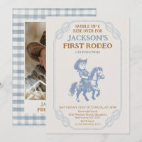 Photo Blue Gray Cowboy First Rodeo 1st Birthday