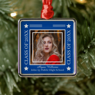 Photo Blue   Silver Class Year Graduation Metal Ornament