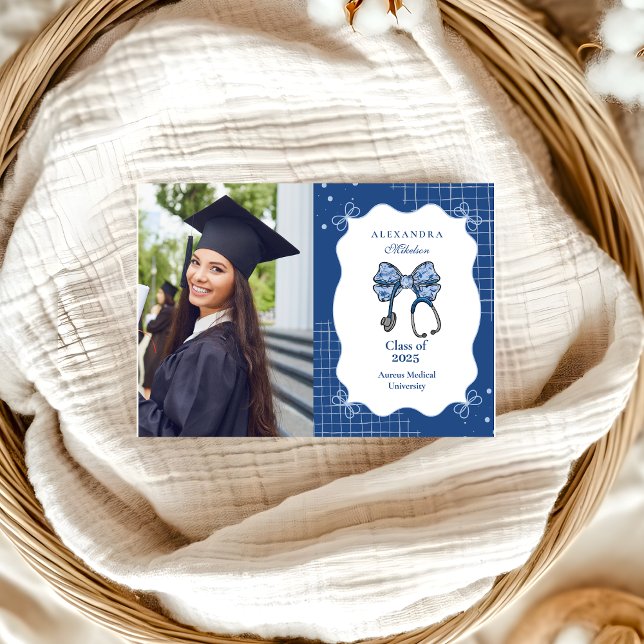  Photo Blue Toile Bow Nurse School Grad Announcement (Creator Uploaded)
