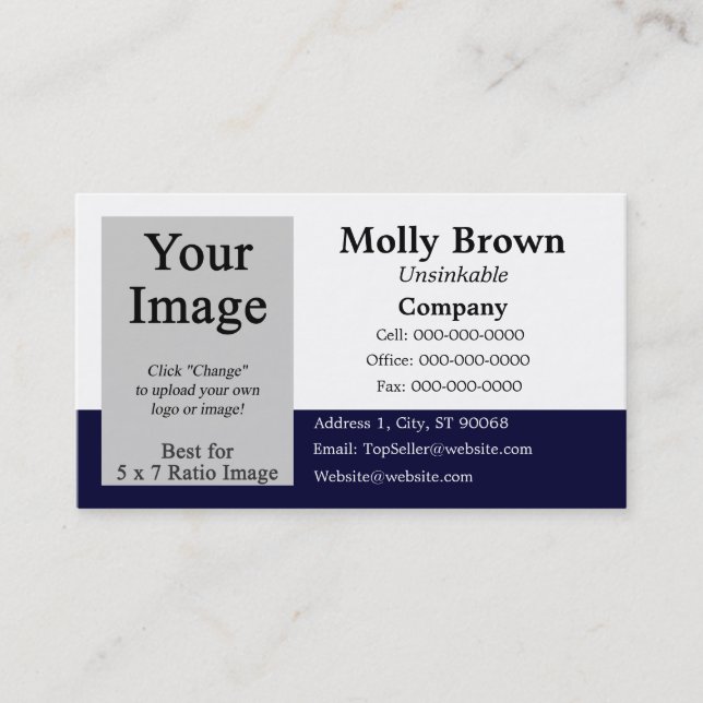 Photo Blue White Blank Business Card Template (Front)
