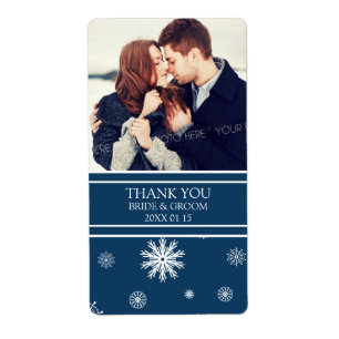Photo Blue White Snowflakes Étiquette de mariage h