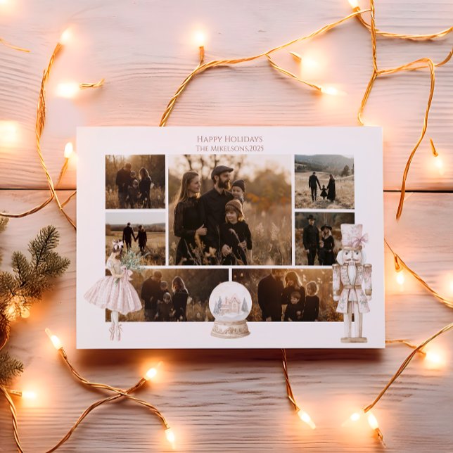 Photo Blush Nutcracker Christmas Holiday Card (Creator Uploaded)