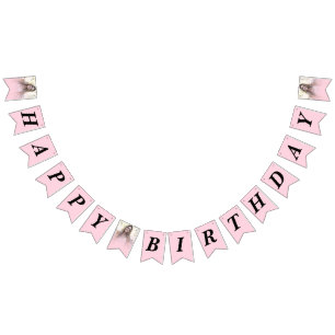 Photo Blush Pink Gradient Happy Birthday Bunting Flags