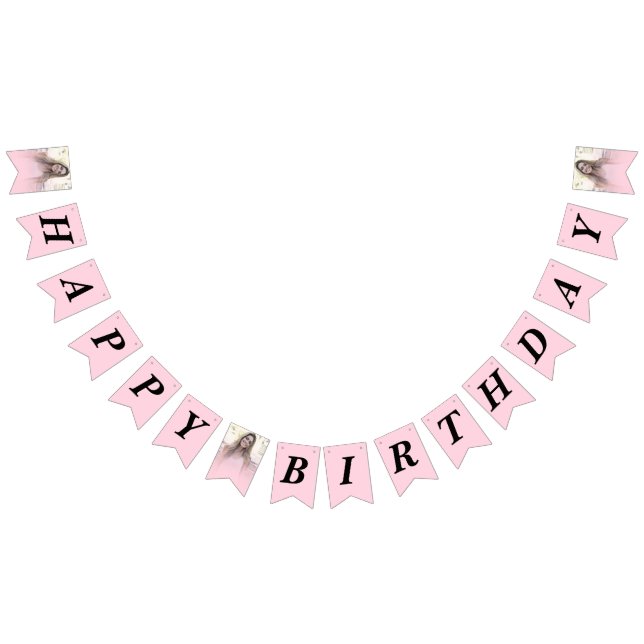 Photo Blush Pink Gradient Happy Birthday Bunting Flags (All)