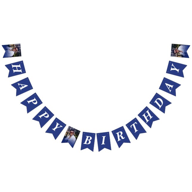 Photo Blush Pink Gradient Happy Birthday Bunting Flags (All)